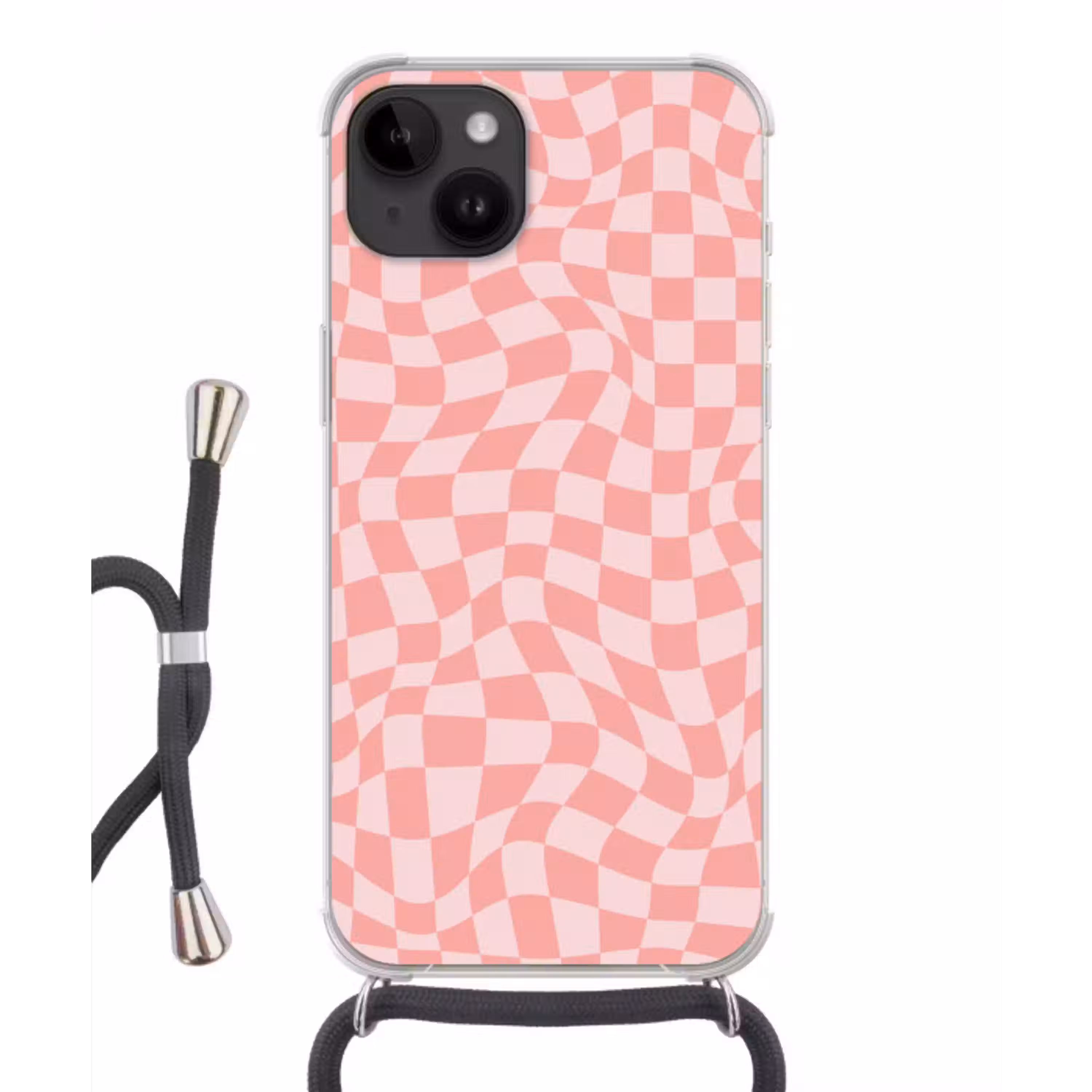 Hokjes patroon - Roze - Golvende lijnen Crossbody Case iPhone 14 middel -3d
