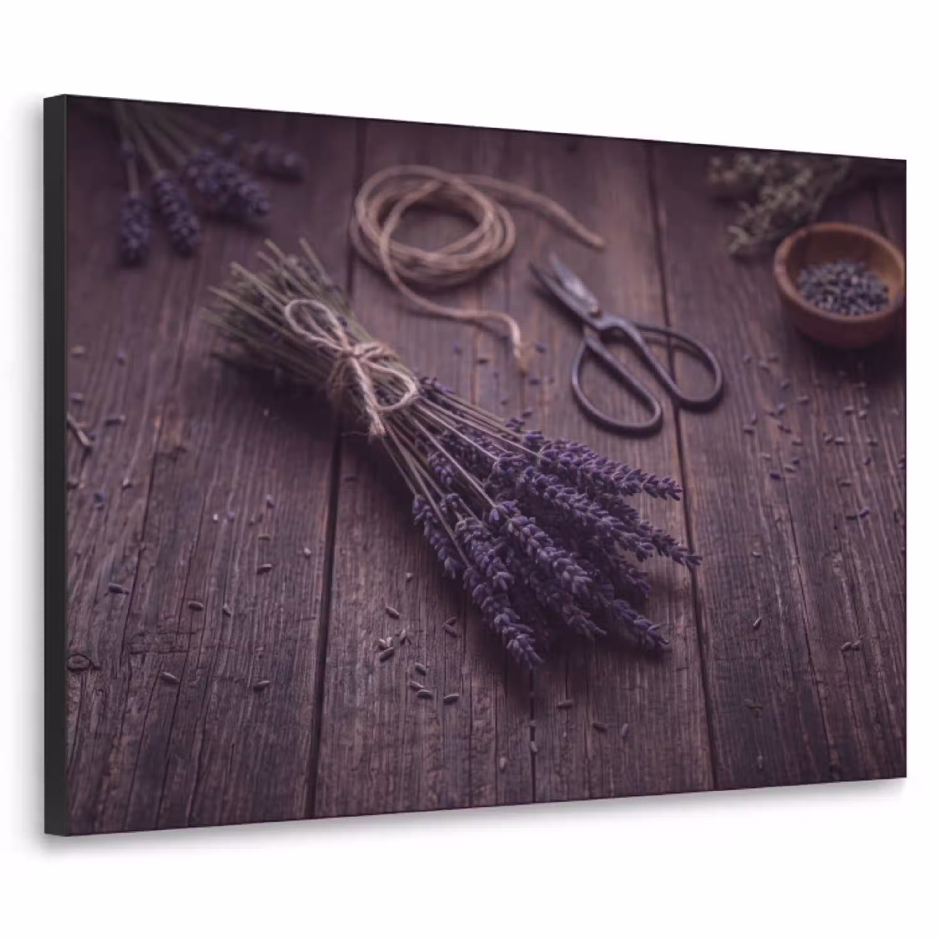Bloemen - Rustiek - Paars Textielframe zwart klein -3d