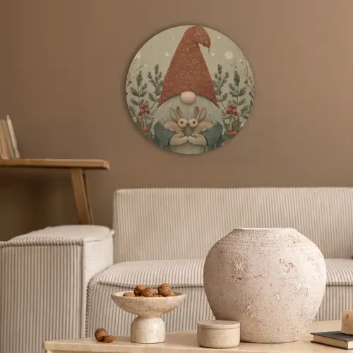 Kerstgnome - Konijntjes - Kleurrijk Akoestische PET Vilt - Rond klein -sfeer1