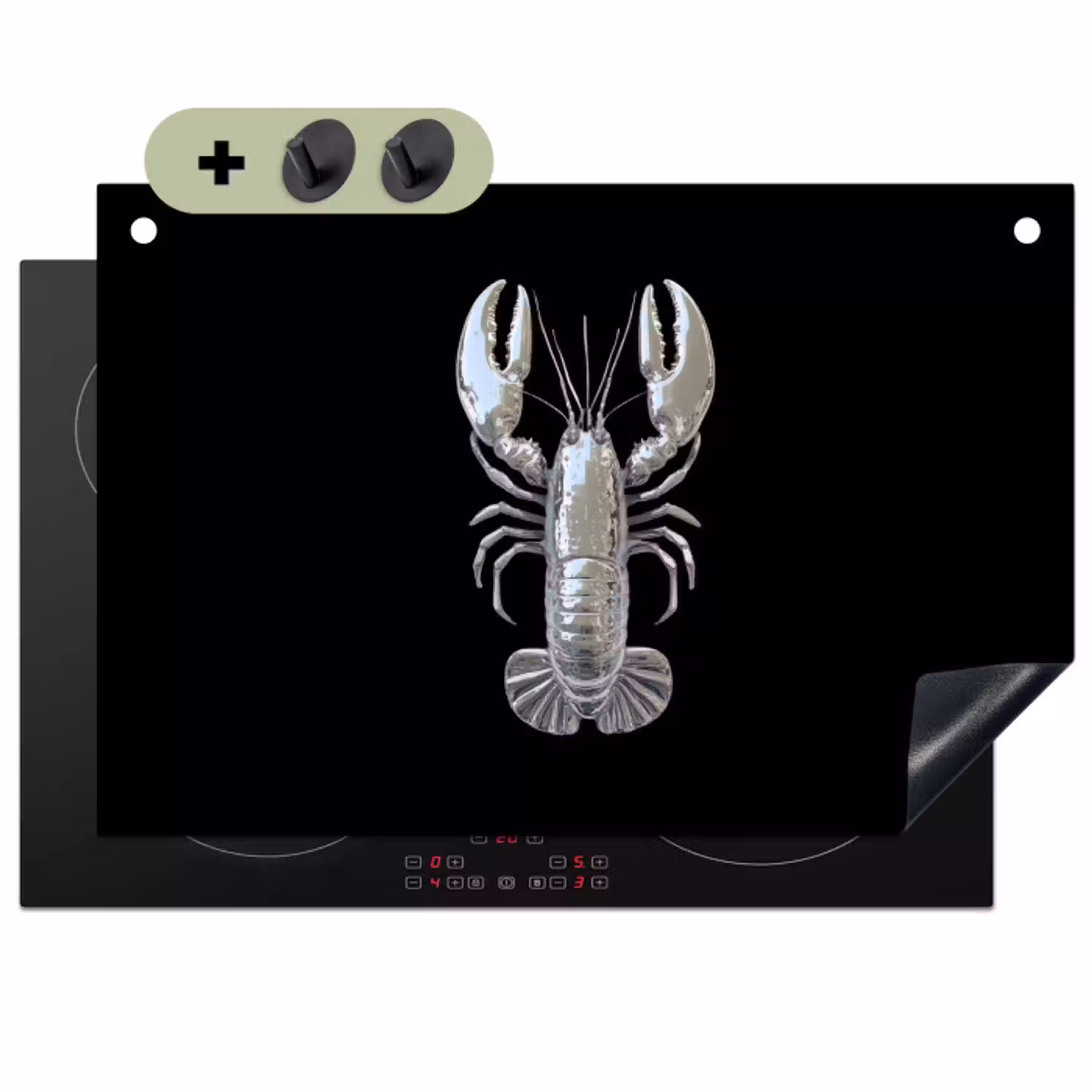 Kreeft - Zilver - Metallic - Luxe Inductie beschemer met haakjes klein -3d