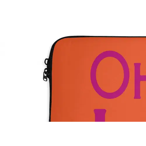 Oh la la - Oranje - Roze - Scheeflettertype laptophoes neopreen klein -detail