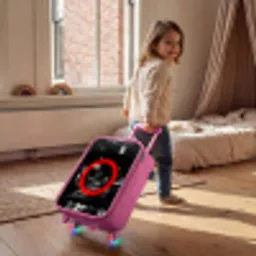 Felrode cirkel boven een stadsstraat Kinderkoffer - Roze klein -sfeer1