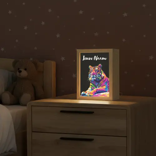 Tijger - Kleurrijk - Dieren - Zwart - Neon Light Box met kabel (Kinderlampje) klein -sfeer1_kind