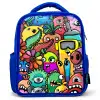 Kleurrijke Monsterparade Kinderrugzak - Blauw middel -3d