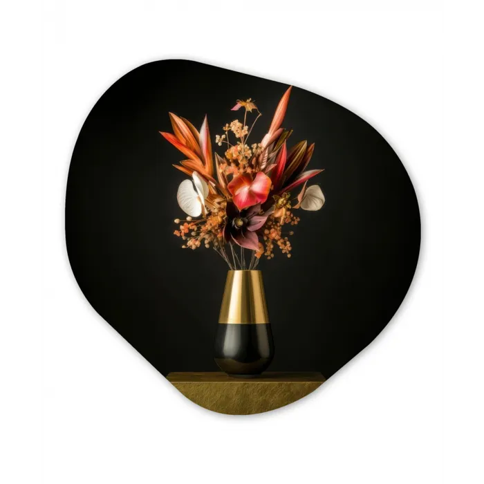 Exotisch - Boeket - Vaas - Goud Wandcirkel Organisch Forex 3mm klein -3d