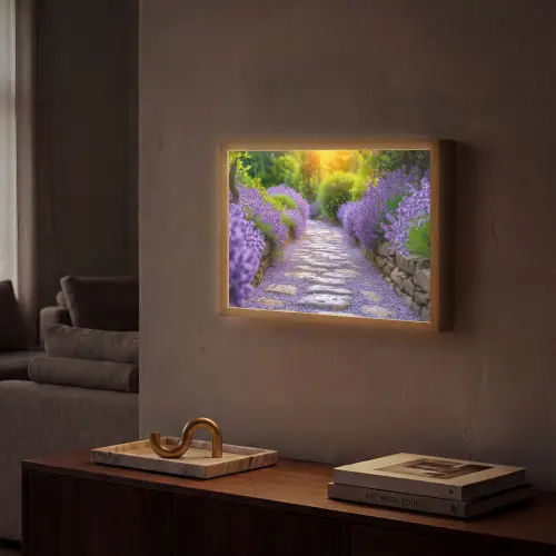 Bloemen - Pad - lavendel - Tuin Light Box met batterij (Wandlamp) middel -sfeer1