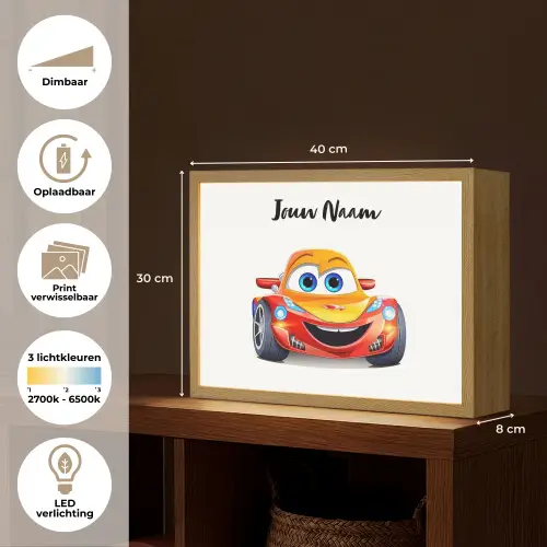 Raceauto - Oranje - Jongens - Kinderen - Auto Light Box met batterij (Wandlamp kind) middel -USP_websiteoverzichtNL