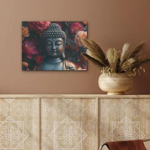 Boeddha - Bloemen - Buddha - Beeld - Kunst PET vilt klein -sfeer4