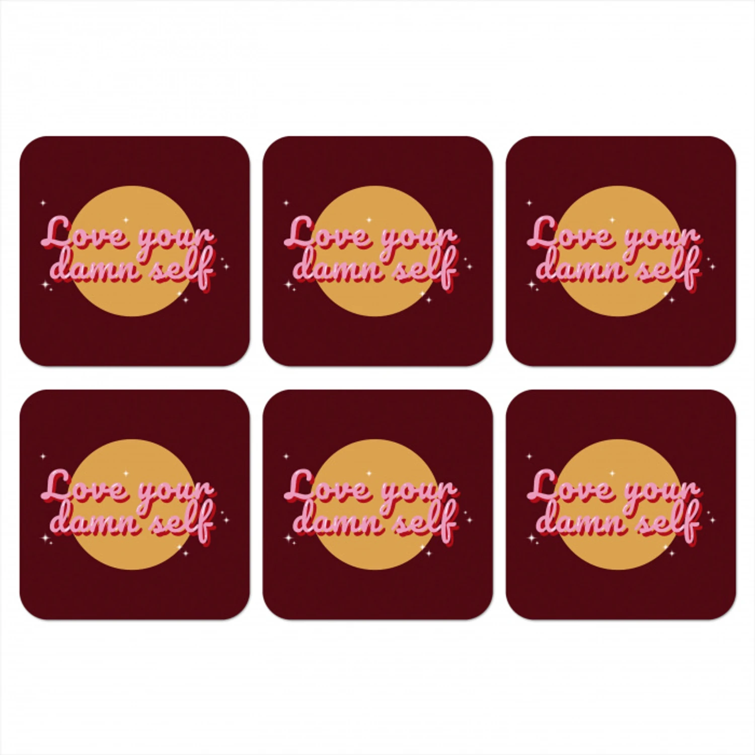 love your damn self - Cirkel - Glitter - Rood onderzetter kurk middel -3d