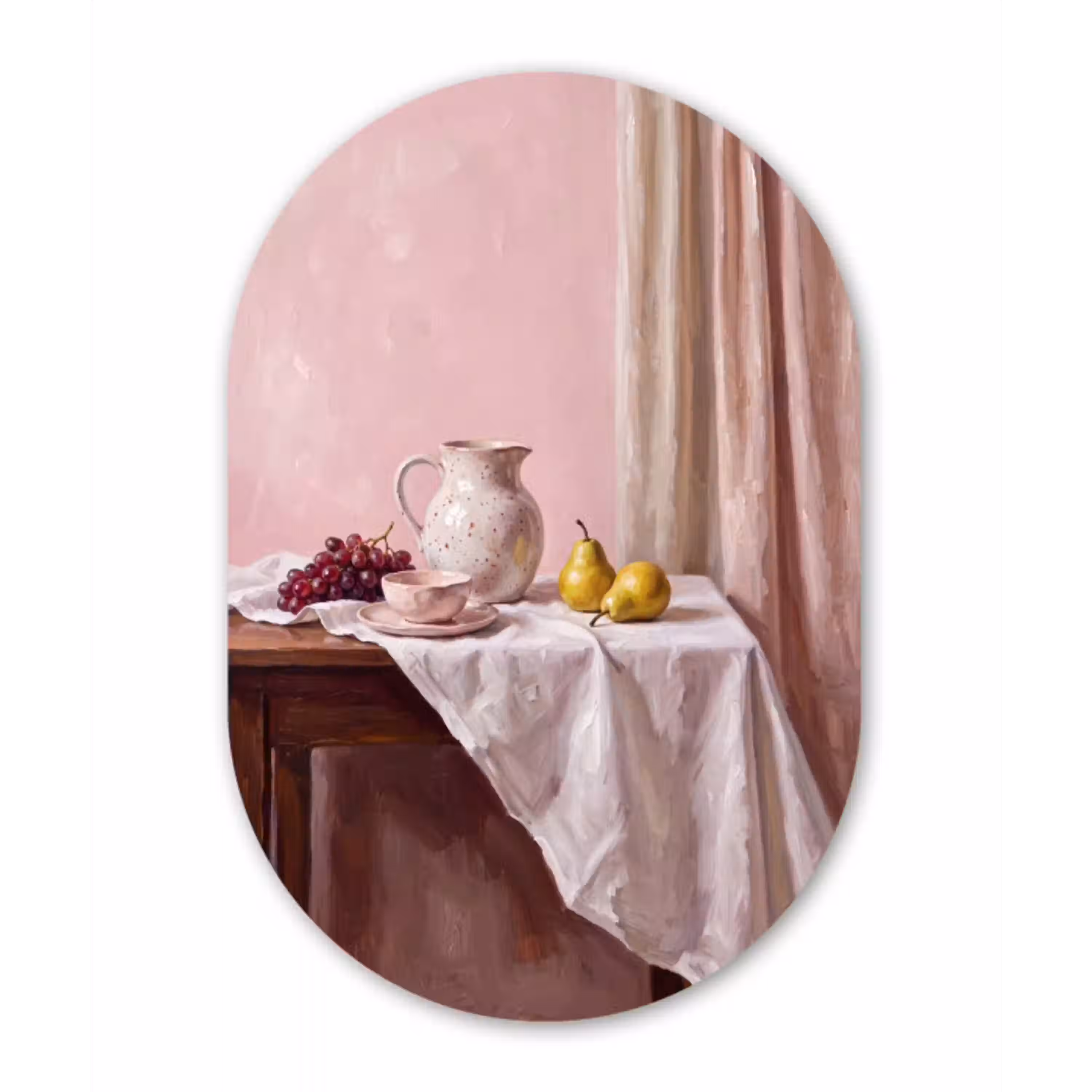 Stilleven - Fruit - Roze Wandcirkel Ovaal Aluminium middel -3d