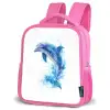 Springende dolfijn in aquarelspetters Kinderrugzak - Roze middel -schuin