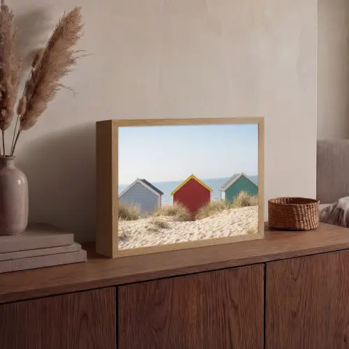 Strand - Huisjes - Kleurrijk - Duinen Light Box met batterij (Wandlamp) middel -sfeer2