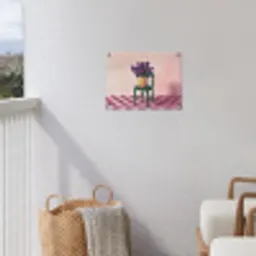Stoel - Vaas - Bloemen - Geblokt tuinposter los doek klein -sfeer8