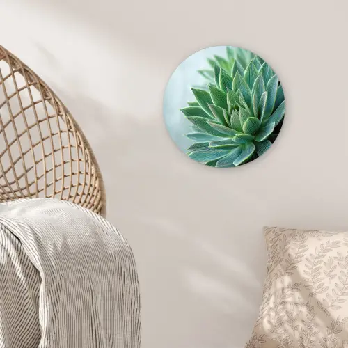 Vetplant - Bladeren - Groen - Wazig Wandcirkel plexiglas klein -sfeer5