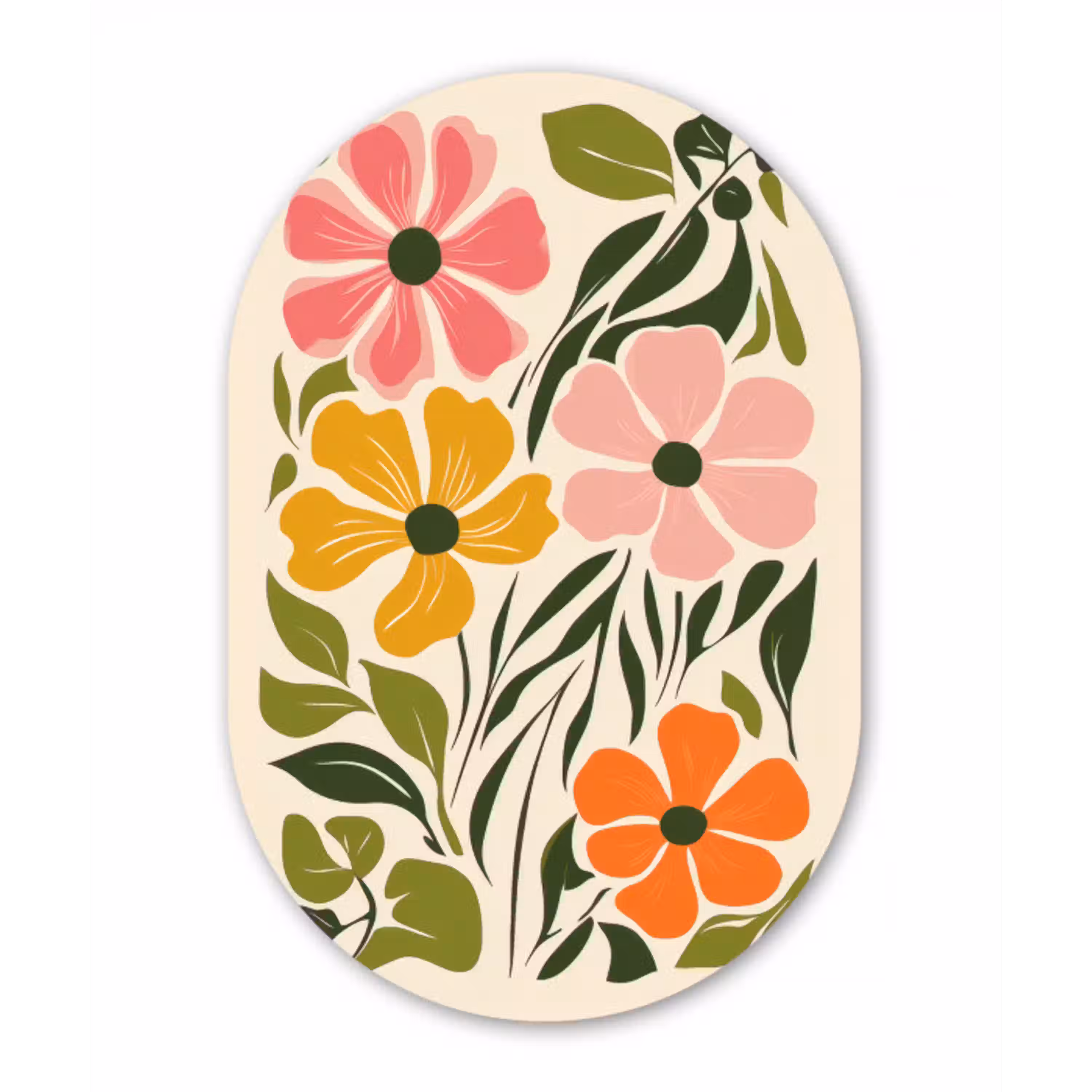 Bloemen - Speels - Kleurrijk Wandcirkel Ovaal Glas middel -3d