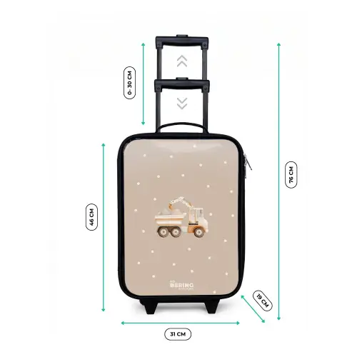 Gele kiepwagen met stenen en stippenpatroon Kinderkoffer - Zwart klein -productfoto_formaten