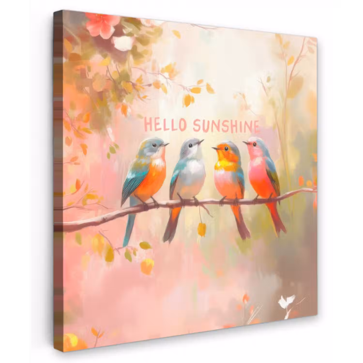 Canvas schilderij - Vogels - Tak - Quote - Roze