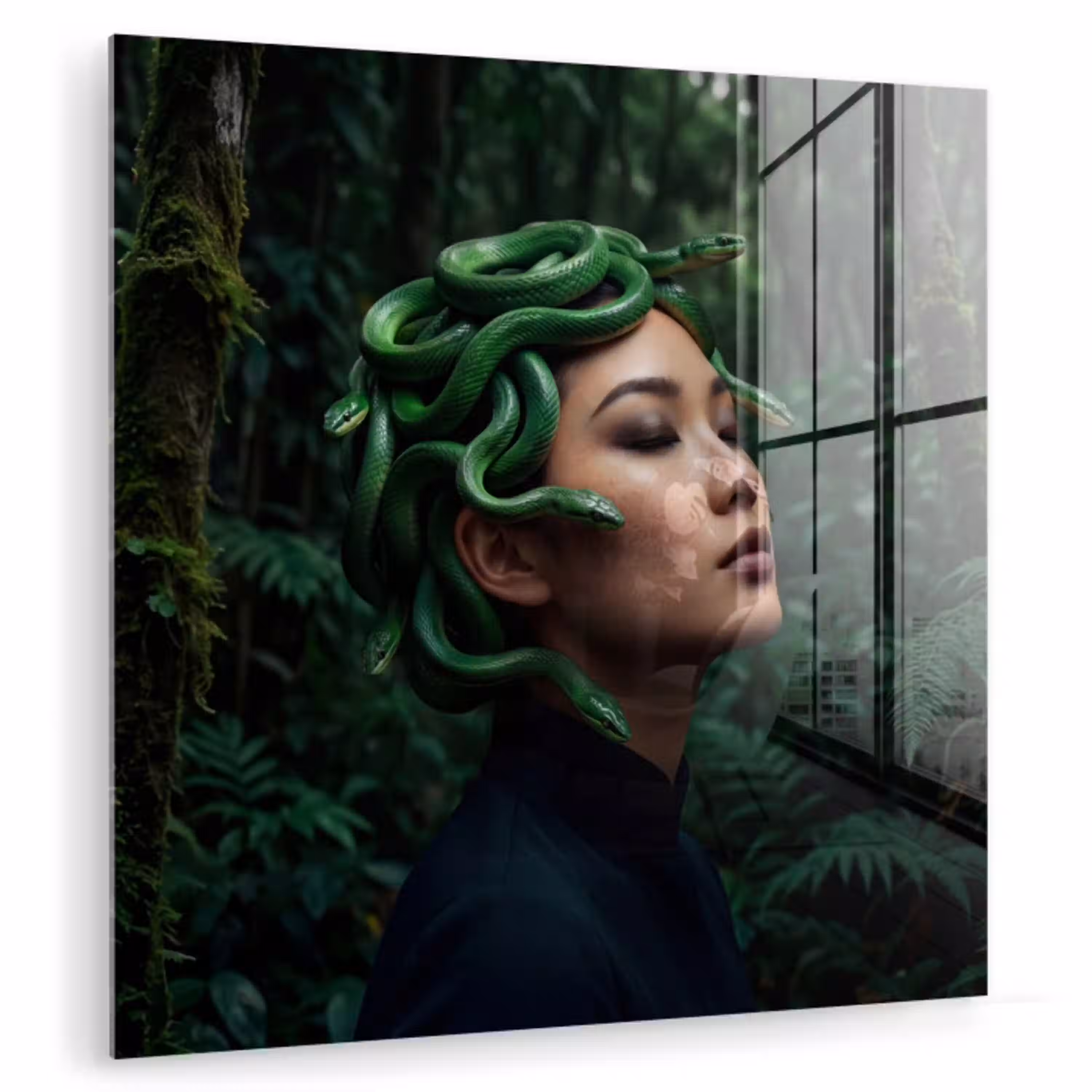 Vrouw - Slang - Natuur - Mystiek - Groen plexiglas 5mm klein -zzzproduct_nieuw