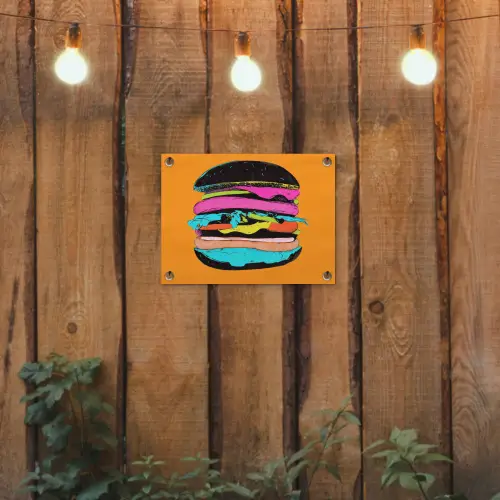 Hamburger - Kleurrijk - Speels tuinposter los doek klein -sfeer1