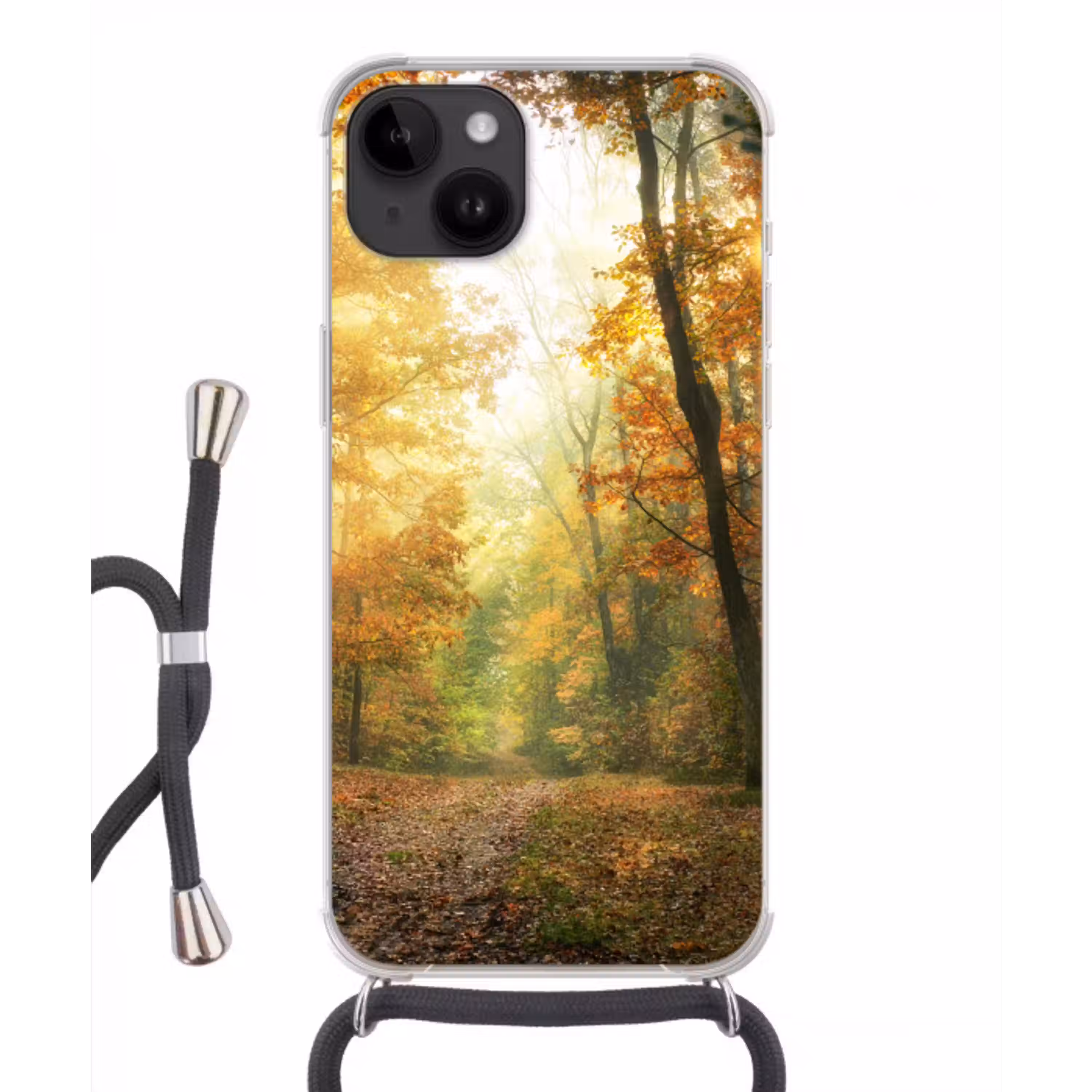 Bos - Herfst - Zon - Landschap - Natuur Crossbody Case iPhone 14 middel -3d