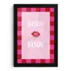 Kiss - Roze - Frans - Valentijn fotolijst zwart zonder passe partout klein -3d