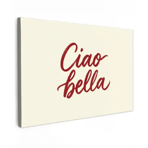 Ciao bella - Rood - Wit - Minimalistisch Tuinposter op houten frame 2 cm dik klein -3d