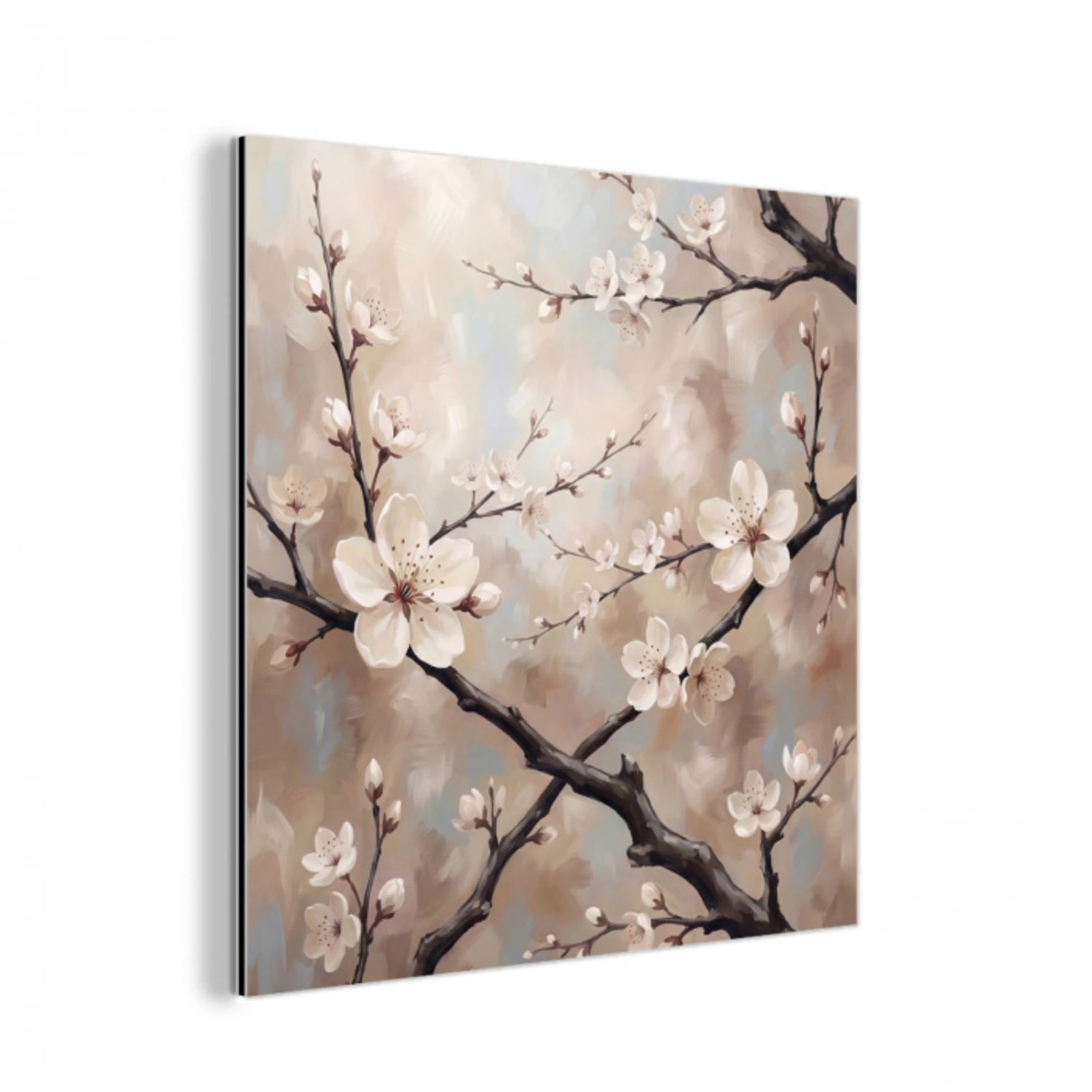 Bloesem - Takken - Schilderij - Beige - Serene aluminium wit klein -3d