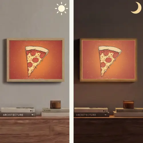 Pizza - Kaas - Rood - Pepperoni Light Box met batterij (Wandlamp) middel -sfeer3