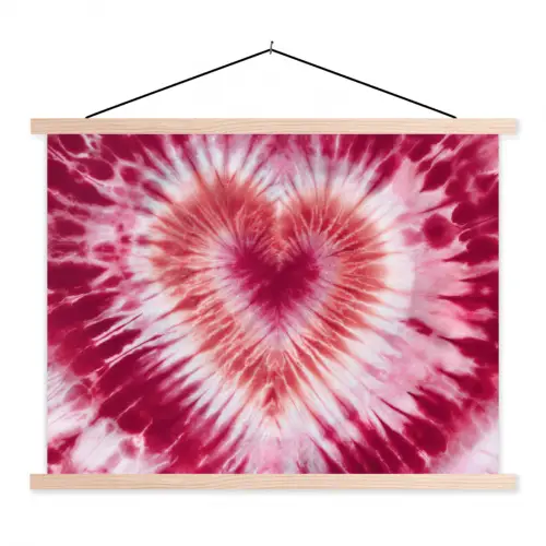 Hartvorm - Roze - Tie dye textielposter latten blank klein -3d