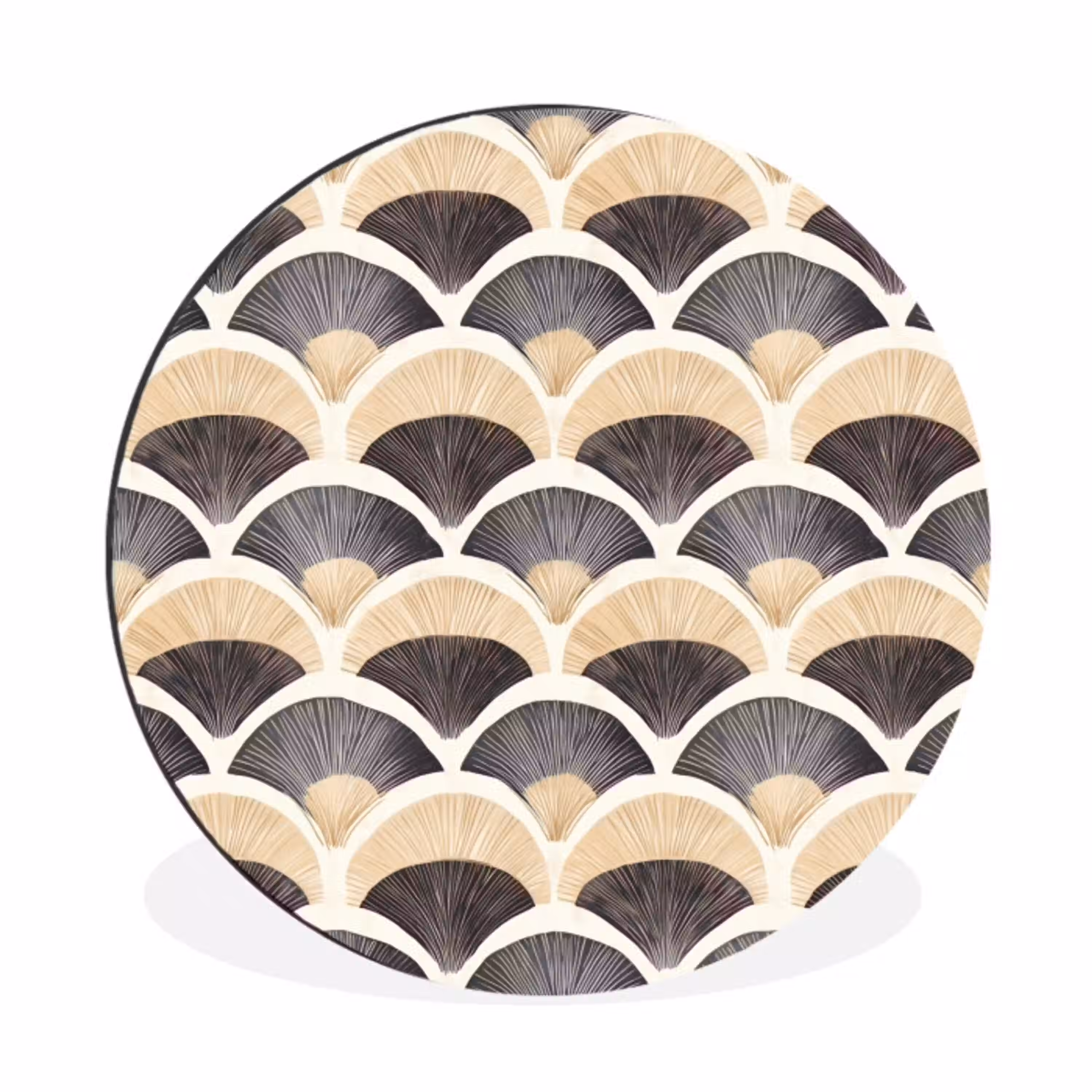 Waaier - Patroon - Zwart - Beige Wandcirkel aluminium klein 190 -3d
