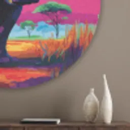 Neushoorn - Zonsondergang - Savanna - Kleurrijk Akoestische PET Vilt - Rond klein -sfeer5_closeup