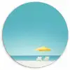 Strand - Blauwe lucht - Geel - Parasol Wandcirkel kunststof plaat 5mm dik klein -3d