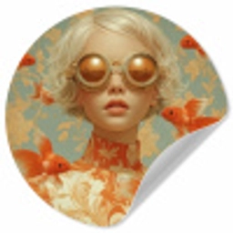 Goudvissen - Oranje - Vrouw - Blond Wandcirkel behangsticker klein -3d