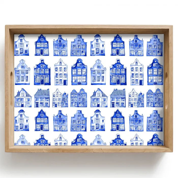 Patroon - Huizen - Blauw Dienblad Rechthoek middel 911 -z3d_shopping