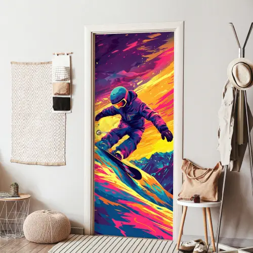 Snowboarden - Sneeuw - Kleurrijk deurposter klein -sfeer6