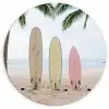Surfboard - Palmbomen - Kleurrijk Wandcirkel kunststof plaat 5mm dik klein -3d