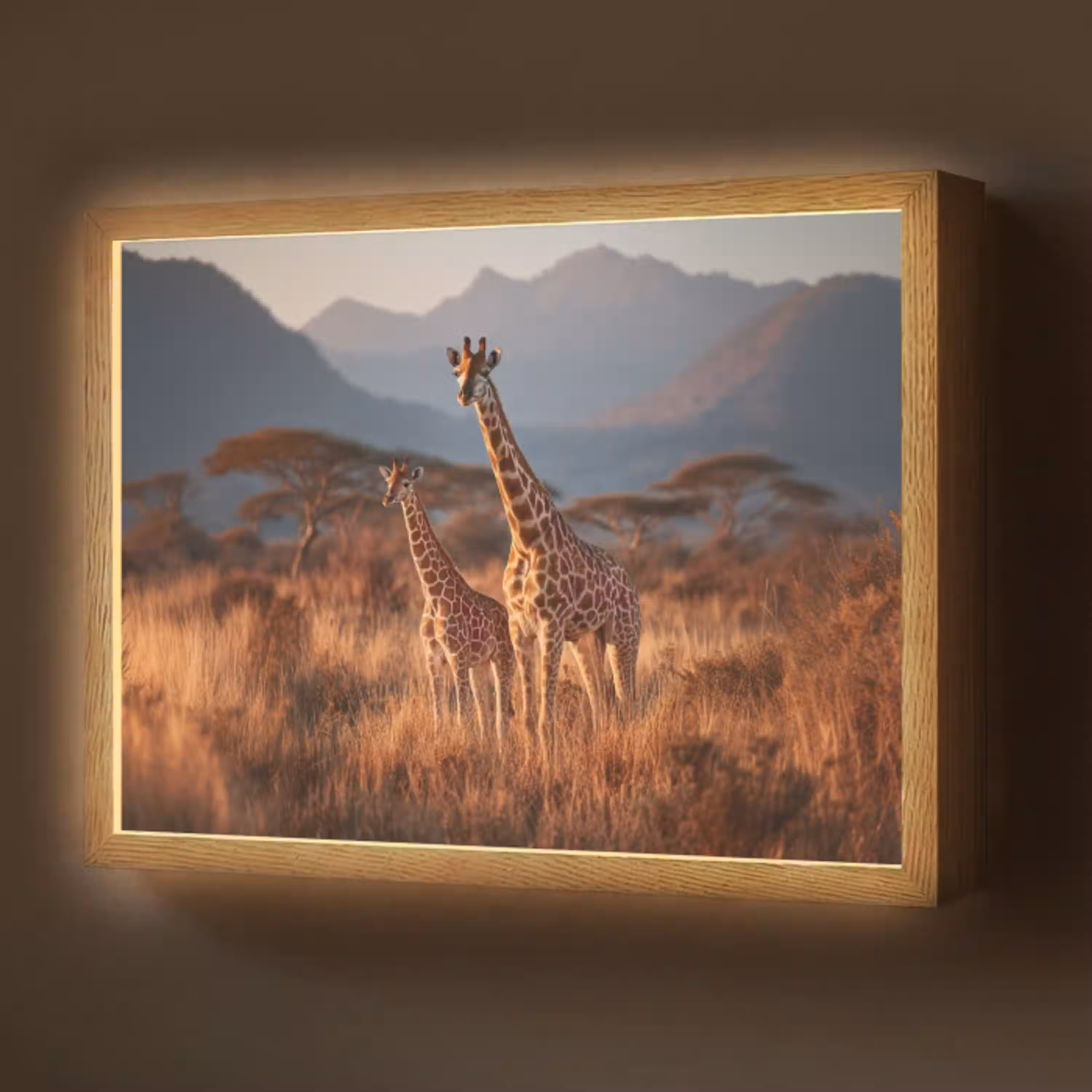 Giraffen - Hoog gras - Acaciabomen Light Box met batterij (Wandlamp) middel -z3d_website