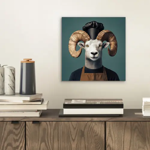 Geit - Hoorns - Kokskleding aluminium wit klein -sfeer1