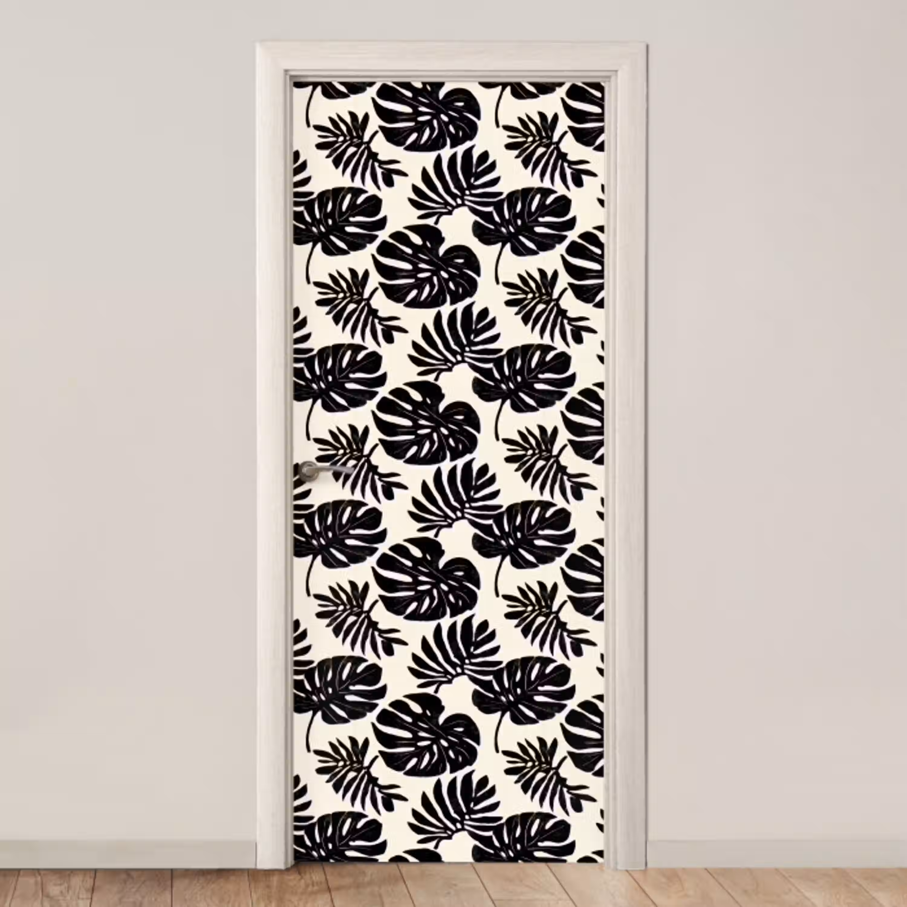 Modern - Monstera - Zwart deurposter klein 289 -3d_beige