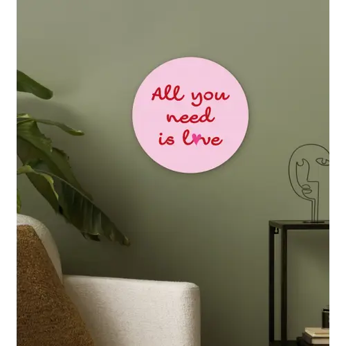 Tekst - Roze - Love - Hart Wandcirkel kunststof plaat 5mm dik klein -sfeer3