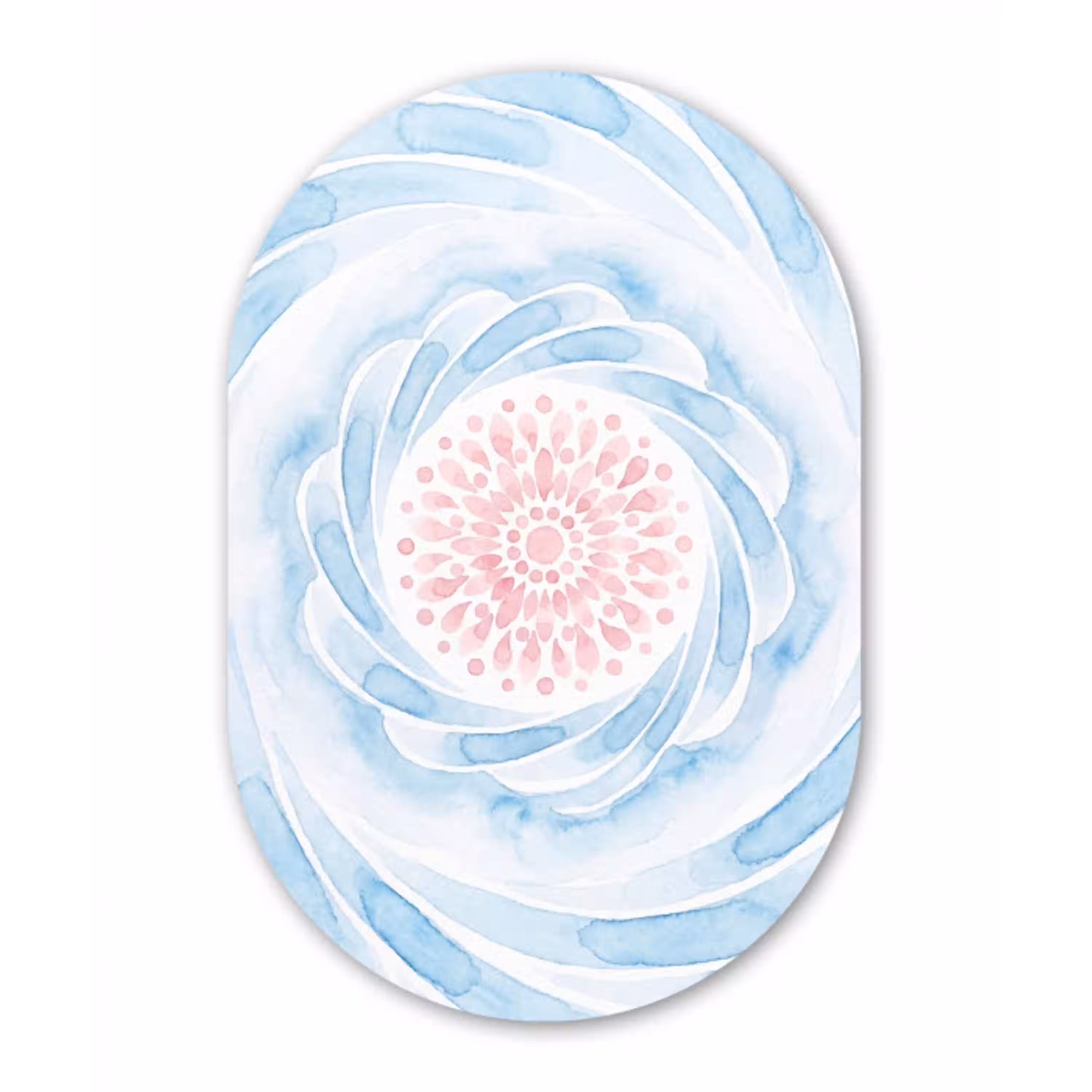 Abstract - Bloemvorm - Aquarel - Roze - Blauw Wandcirkel Ovaal Aluminium middel -3d