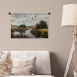 Eenden - Rivier - Landschap - Vlucht - Nostalgisch Wandkleed katoen klein -sfeer4