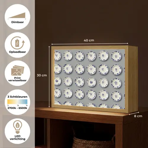 Borden - Bloemen - Blauw - Wit Light Box met batterij (Wandlamp) middel 907 -USP_websiteoverzichtNL
