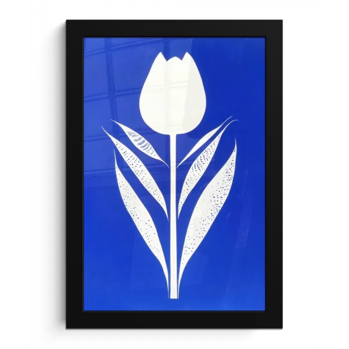Tulp - Minimalistisch - Bladeren - Wit fotolijst zwart zonder passe partout klein -3d