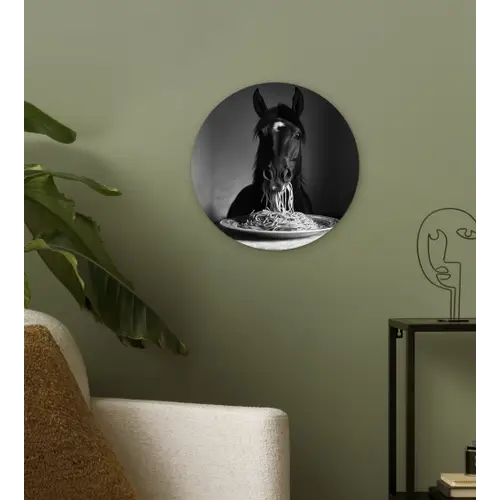 Paard - Bord - Pasta - Tafelkleed - Zwart Wit - Dieren Wandcirkel plexiglas klein -sfeer3