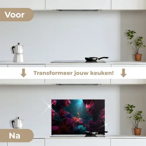 Standbeeld - Zeebodem - Koraal - Kleurrijk keuken achterwand spatscherm klein -voor_na_NL