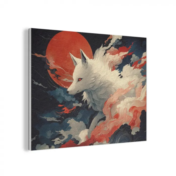 Witte vos - wolken - maan PET vilt klein -3d