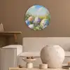 Grasveld - Eieren - Bloemen Akoestische PET Vilt - Rond klein -sfeer1