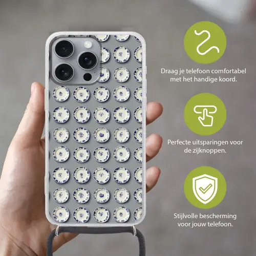 Borden - Bloemen - Blauw - Wit Hoesje iPhone 16 Pro Max met koord klein 804 -sfeer2_NL