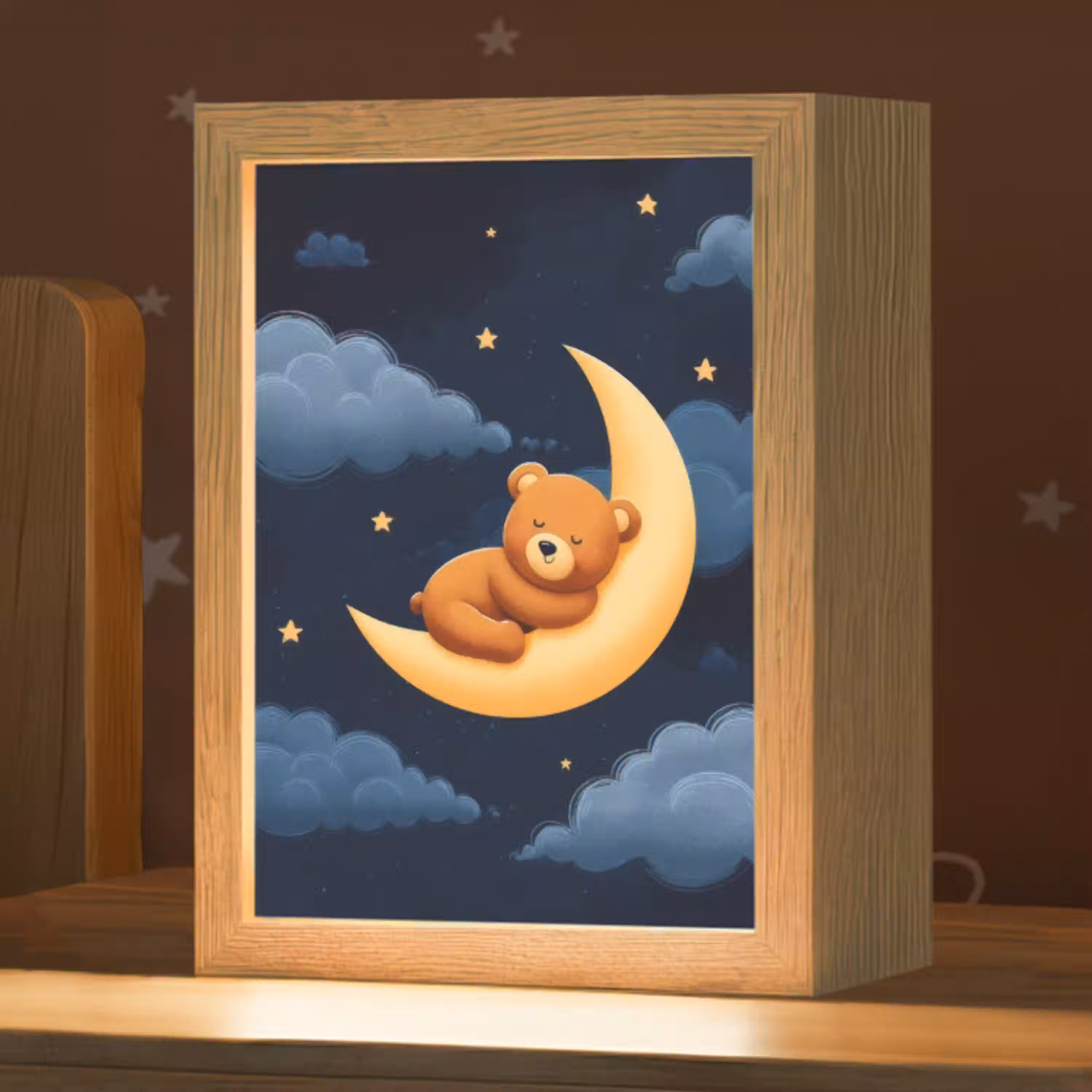 Teddybeer - Maan - Wolken - Sterren Light Box met kabel klein -zzz_3d_website